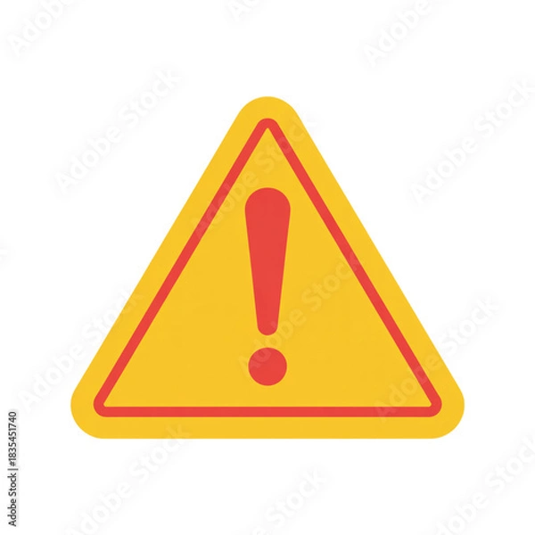 Fototapeta Yellow warning triangle with red exclamation mark isolated on transparent background