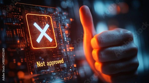 Fototapeta Digital rejection thumbs up gesture for failed application process