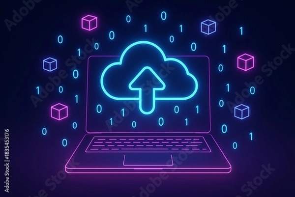 Obraz Neon Cloud Computing and Data Upload Concept