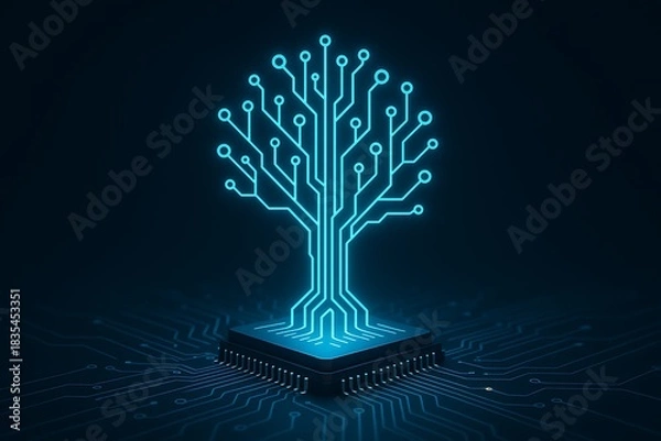 Obraz AI Tree Growing from Microchip on Circuit Board