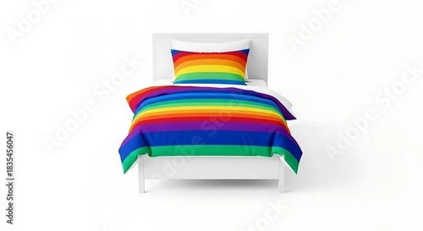 Fototapeta Rainbow bedding set for kids colorful striped duvet cover and pillowcase bright bedroom decor ideas