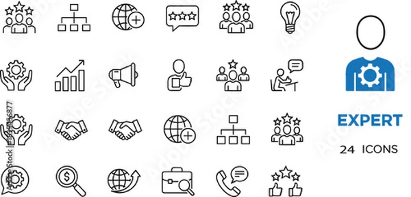 Obraz Teamwork, Strategy, Feedback, and Service Quality, Simple Outline Vector Illustration for Web and App.