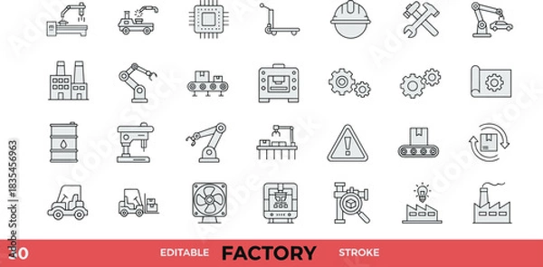Obraz Manufacturing, Automation, Robotic Arms, and Assembly Line, Simple Vector Illustration for Engineering Design.