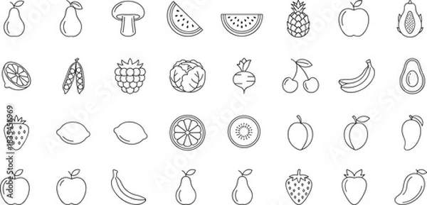 Obraz Organic Fruits, Vegetables, and Berries for Healthy Eating, Cooking, Diet, and Grocery Store Design Elements