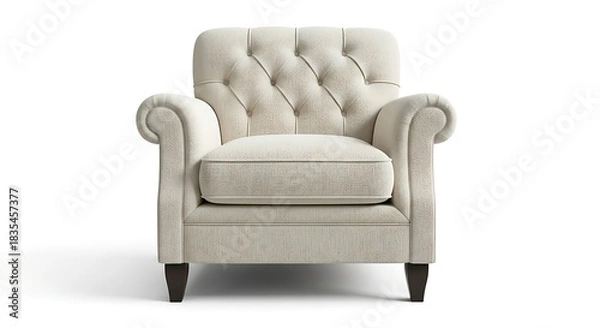 Fototapeta Shop elegant cream upholstered armchair with rolled arms and tufted back online for living room