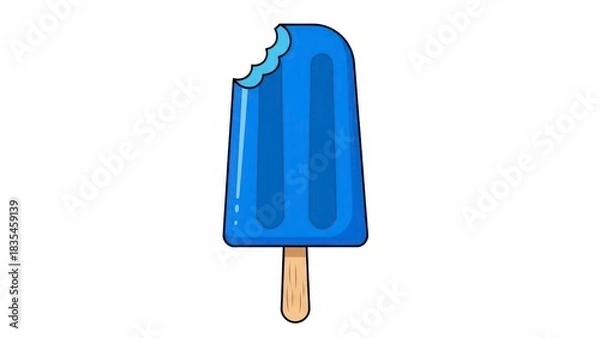 Fototapeta Blue popsicle with a bite taken out, isolated on white background.