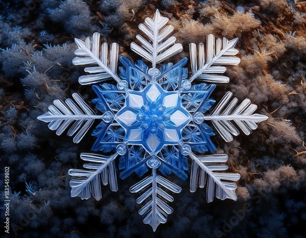 Obraz a blue and white snowflake is on the ground