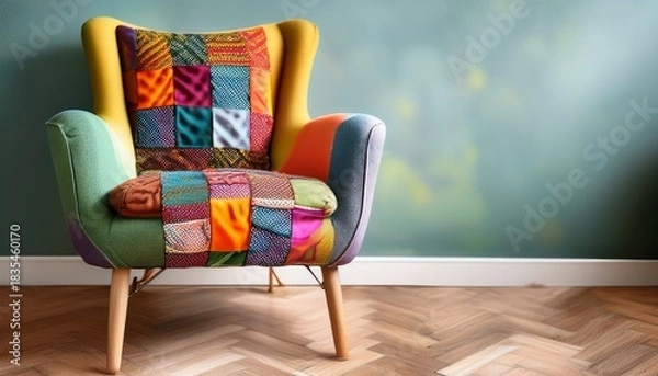 Obraz quirky patchwork armchair whispers chromatic comfort infusing hygge coziness and international color day celebration into living space
