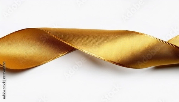 Obraz a gold colored ribbon is draped over a white background