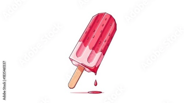 Fototapeta Watercolor illustration of a melting raspberry popsicle on a white background.