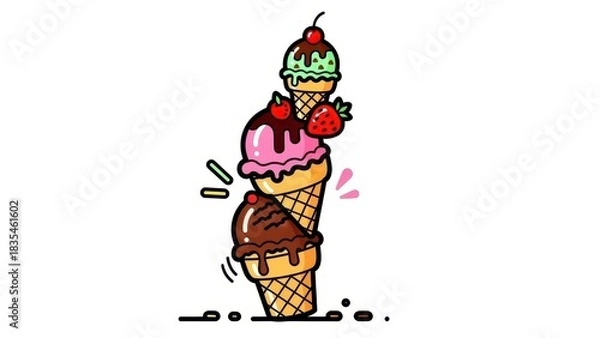 Fototapeta Stack of Delicious Ice Cream Cones with Toppings.