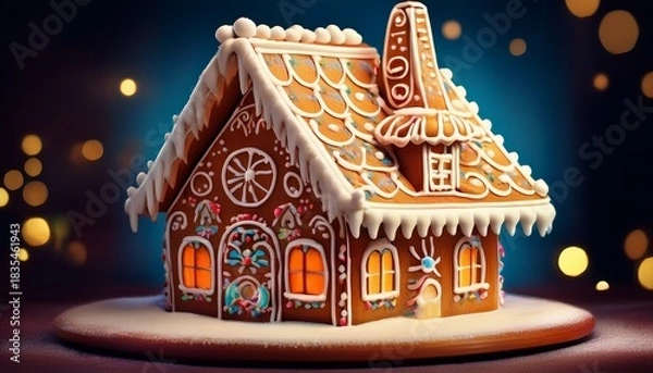 Obraz a gingerbread house with white icing on it