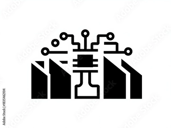 Obraz Abstract City Network Icon Featuring Building and Node Designs