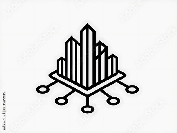 Obraz Abstract City Network Icon Featuring Building and Node Designs