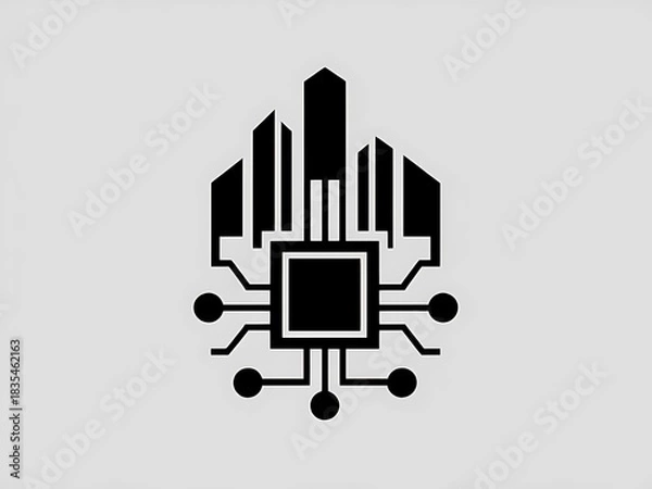 Obraz Abstract City Network Icon Featuring Building and Node Designs