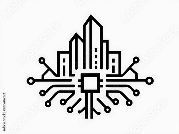 Obraz Abstract City Network Icon Featuring Building and Node Designs