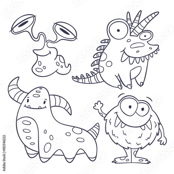 Obraz 4 funny monster doodles (outlines)