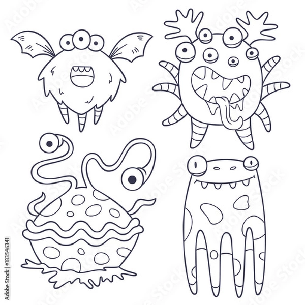 Obraz 4 funny monster doodles (outlines)