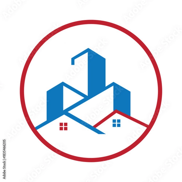 Fototapeta Modern circular real estate city building and home logo vector for property developers, construction companies and realtor branding.