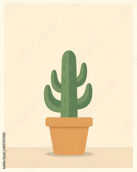 Fototapeta Minimal Potted Cactus on Soft Beige Background