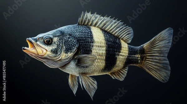Obraz Beautiful fish with vibrant colors swimming in a dark blue background.