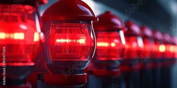 Obraz A row of red lights are lit up. They are all red and are in a row