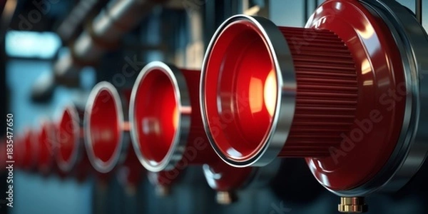 Obraz Industrial scene featuring red lights on equipment