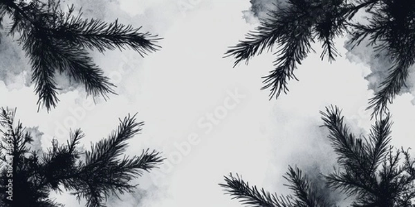 Obraz A modern piece of abstract art showcasing a monochrome print featuring tropical leaves and branches against a neutral background. Ideal for interior decor or wall art.