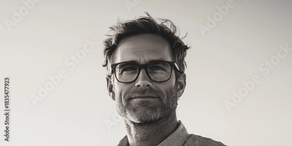 Obraz A bearded older man wearing eyeglasses against a blurred background.