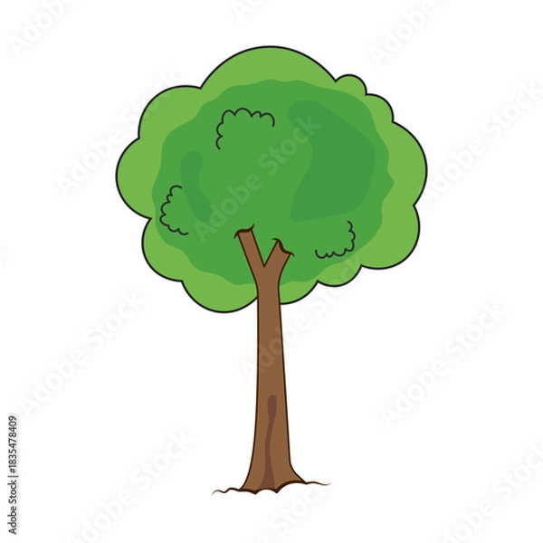 Obraz Cartoon Green Tree Vector Illustration. Perfect for childrens books, educational materials, games, apps, nature themed projects, logos, stickers and environmental graphics.