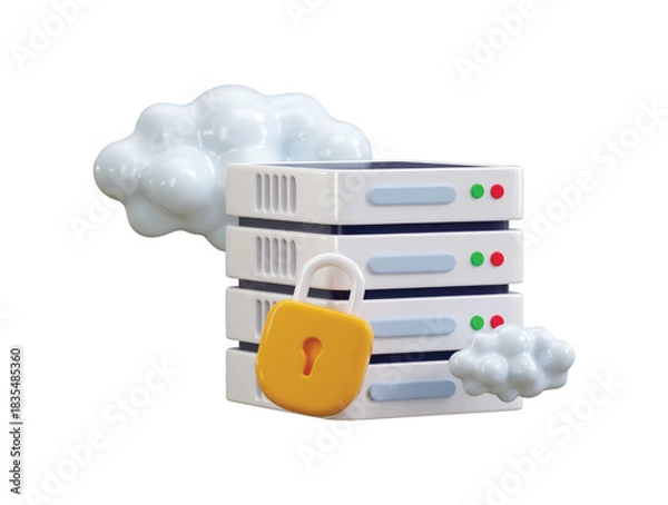 Obraz Secure cloud with data center icon 3d render concept of cloud data security icon vector illustration
