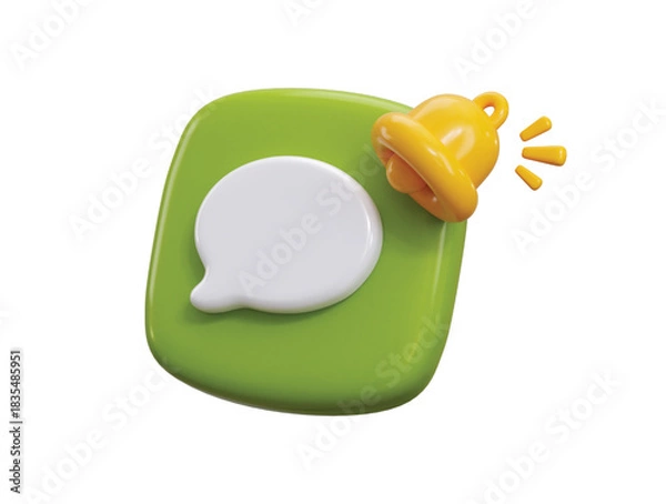 Obraz Message notification icon 3d render concept of speech bubble icon with bell notification alert notice reminder icon vector illustration