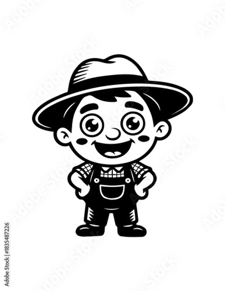 Fototapeta Vector Illustration of a a portrait of a farmer with lines drawing for logo,icon, black and white	