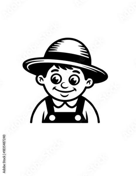 Fototapeta Vector Illustration of a a portrait of a farmer with lines drawing for logo,icon, black and white	