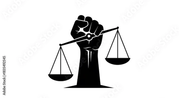 Fototapeta Raised fist holding scales of justice symbolizing equality and social justice
