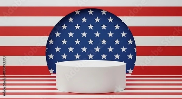 Fototapeta Minimalist product display podium with american flag background for patriotic holiday