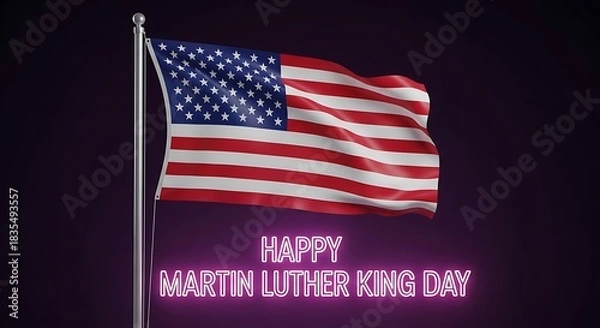 Fototapeta Happy juneteenth day with american flag waving in the wind at night