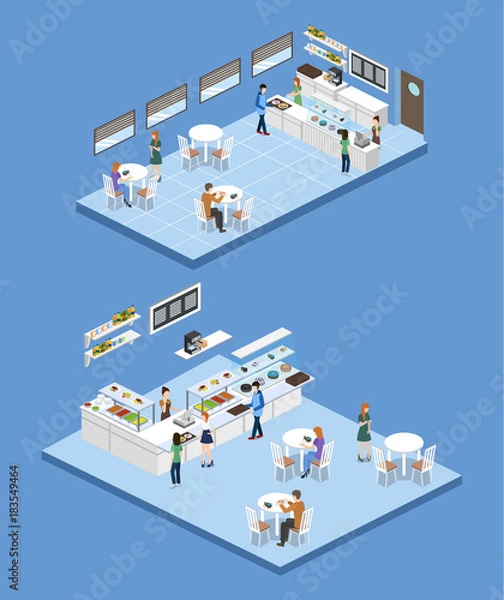 Fototapeta Isometric 3D vector illustration concept of confectionery or canteen with visitors