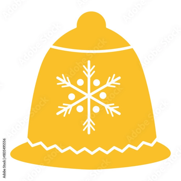 Fototapeta A golden bell with a white snowflake design and a zig zag pattern on the bottom edge of the bell