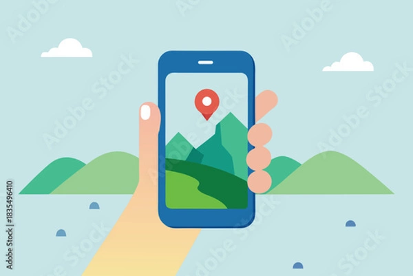 Obraz Traveler Hand Phone Mockup Vector Scene