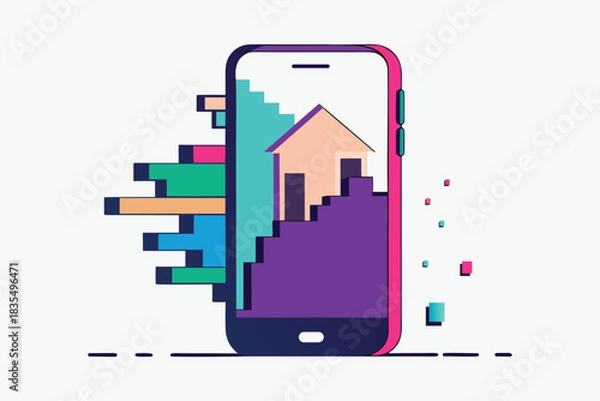 Obraz Glitch Art Phone Mockup Vector Transition