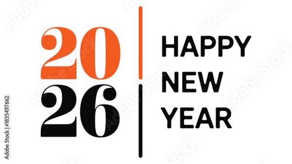 Fototapeta Modern minimalist 2026 Happy New Year typography design with bold split-color numbers and clean layout, perfect for holiday greetings, celebration and seasonal graphics