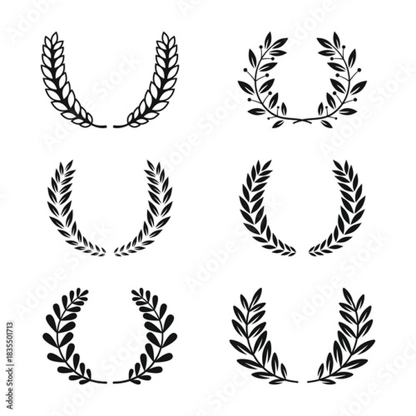 Fototapeta Laurel wreath vector pack with hand drawn olive branch floral frames and decorative borders for logo design and certificates