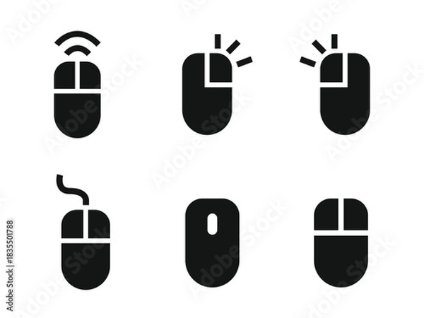 Fototapeta Mouse icon set wireless and wired click vector graphics for UI UX design, web, and app interfaces