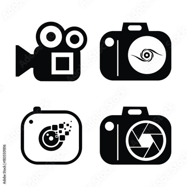 Fototapeta Camera and video icon set for photography, film, social media graphics, and digital content design