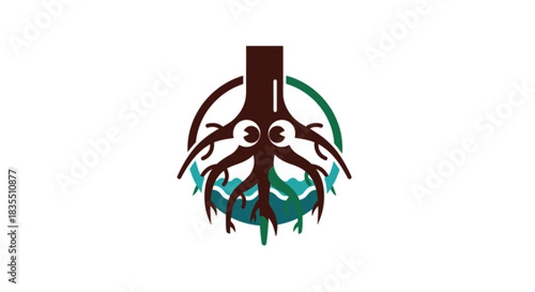 Obraz Stylized tree roots with eyes, contained within a circle
