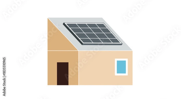 Obraz House with solar panel on slanted roof, door, & window