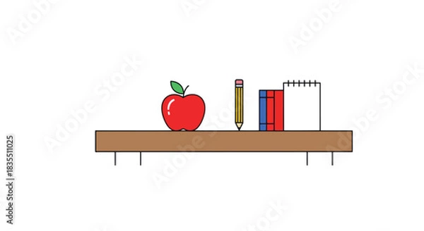 Obraz School desk graphic with red apple, pencil, books, and notepad