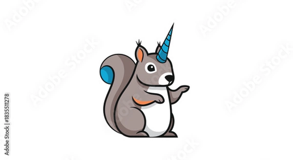 Obraz Cartoon squirrel with blue unicorn horn