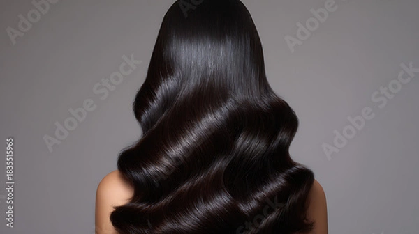 Fototapeta Brunette woman with long, straight hairstyle and glamour profile in a studio